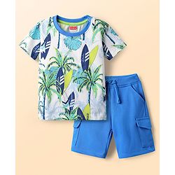 Babyhug 100% Cotton Half Sleeves Beach Theme Printed T-Shirt & Short Set - Blue