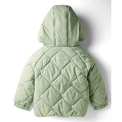 Babyhug Woven Full Raglan Sleeves Hooded Quilted Jacket with Applique & Kangaroo Pocket - Olive Green