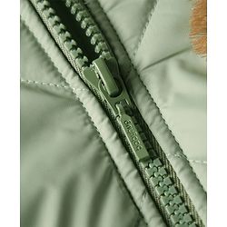 Babyhug Woven Full Raglan Sleeves Hooded Quilted Jacket with Applique & Kangaroo Pocket - Olive Green