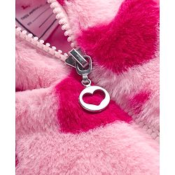 Babyhug Woven Full Sleeves Hooded Winter Fur Jacket with Heart Print - Pink