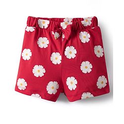 Babyhug Cotton Single Jersey Knit Shorts With Floral & Polka Dot Print Pack Of 3 - Yellow Red & Navy Blue