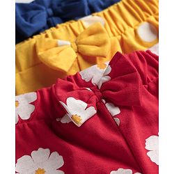 Babyhug Cotton Single Jersey Knit Shorts With Floral & Polka Dot Print Pack Of 3 - Yellow Red & Navy Blue