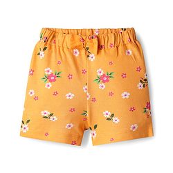 Babyhug Cotton Single Jersey Knit Floral & Polka Dot Printed Shorts With Bow Applique Pack of 3 - Pink Yellow & Green