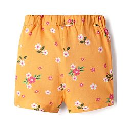 Babyhug Cotton Single Jersey Knit Floral & Polka Dot Printed Shorts With Bow Applique Pack of 3 - Pink Yellow & Green