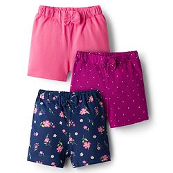 Babyhug 100% Cotton Single Jersey Knit Shorts With Floral Print Pack Of 3 - Navy Blue & Pink