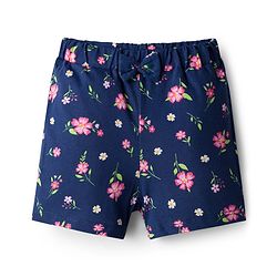 Babyhug 100% Cotton Single Jersey Knit Shorts With Floral Print Pack Of 3 - Navy Blue & Pink