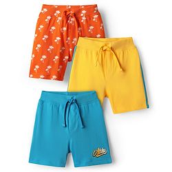 Babyhug Cotton Single Jersey Knit Shorts with Tropical Theme Print Pack of 3 - Yellow Orange & Blue