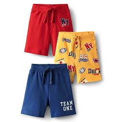 Babyhug Single Jersey Knit Text Printed Shorts Pack of 3 - Red Yellow & Blue