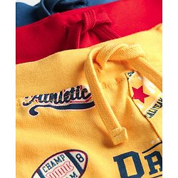 Babyhug Single Jersey Knit Text Printed Shorts Pack of 3 - Red Yellow & Blue