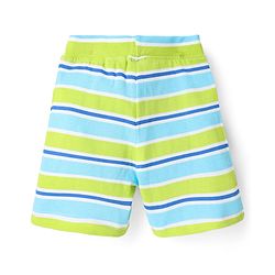 Babyhug Single Jersey Knit Shorts With Stripes & Dino Print Pack Of 3 - Light Blue Green & Navy Blue