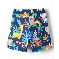Babyhug 100% Cotton Single Jersey Knit Shorts With Animal & Stripe Print Pack Of 3 - Navy Blue & Light Green