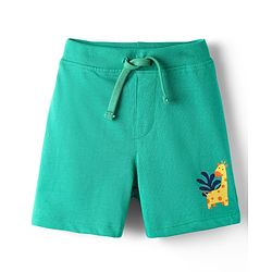Babyhug 100% Cotton Single Jersey Knit Shorts With Animal & Stripe Print Pack Of 3 - Navy Blue & Light Green