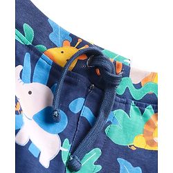 Babyhug 100% Cotton Single Jersey Knit Shorts With Animal & Stripe Print Pack Of 3 - Navy Blue & Light Green