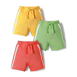 Babyhug Single Jersey Knit Shorts With Tape Detailing Pack Of 3 - Yellow Red & Green