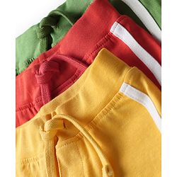 Babyhug Single Jersey Knit Shorts With Tape Detailing Pack Of 3 - Yellow Red & Green
