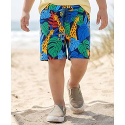 Babyhug Cotton Single Jersey Knit Shorts with Vehicle & Dino Print - Navy Blue