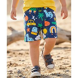 Babyhug Cotton Single Jersey Knit Shorts with Animal & Vehicle Print - Navy Blue
