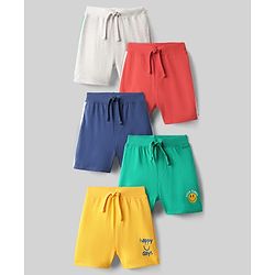 Babyhug Cotton Single Jersey Knit Shorts with Smiley Print Pack of 5 - Multicolor