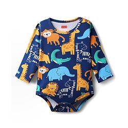 Babyhug 100% Cotton Interlock Knit Full Sleeves Onesie with Animal Print - Navy Blue