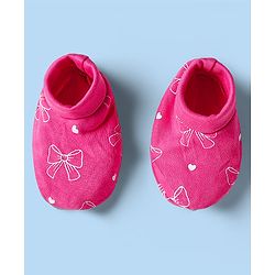 Babyhug 100% Cotton Knit Bow Print & Applique Onesie with Full Sleeves T-Shirt Headband & Booties - Dark Pink