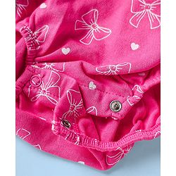 Babyhug 100% Cotton Knit Bow Print & Applique Onesie with Full Sleeves T-Shirt Headband & Booties - Dark Pink