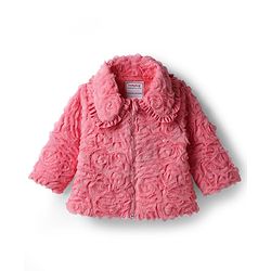 Babyhug Woven Full Sleeves Collar Neck Winter Fur Jacket With Floral Design - Pink