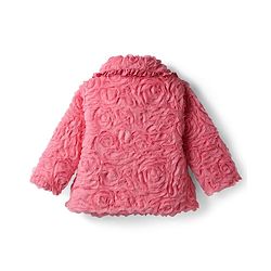 Babyhug Woven Full Sleeves Collar Neck Winter Fur Jacket With Floral Design - Pink