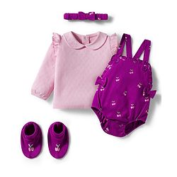 Babyhug 100% Cotton Interlock Knit Onesies With Hairband & Booties - Purple