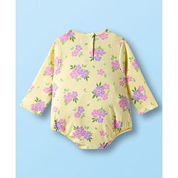 Babyhug 100% Cotton Knit Full Sleeves Onesie With Floral Print & Headband - Yellow