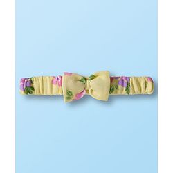 Babyhug 100% Cotton Knit Full Sleeves Onesie With Floral Print & Headband - Yellow