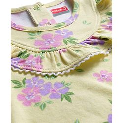 Babyhug 100% Cotton Knit Full Sleeves Onesie With Floral Print & Headband - Yellow