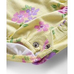 Babyhug 100% Cotton Knit Full Sleeves Onesie With Floral Print & Headband - Yellow