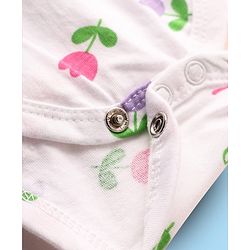 Babyhug 100% Cotton Single Jersey Knit Full Sleeves Frock Style Onesie with Headband Frill Detailing Bow Applique & Floral Print - White