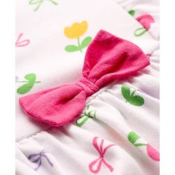 Babyhug 100% Cotton Single Jersey Knit Full Sleeves Frock Style Onesie with Headband Frill Detailing Bow Applique & Floral Print - White