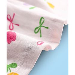 Babyhug 100% Cotton Single Jersey Knit Full Sleeves Frock Style Onesie with Headband Frill Detailing Bow Applique & Floral Print - White