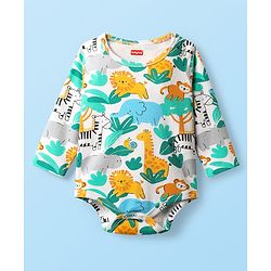 Babyhug 100% Cotton Interlock Knit Onesies With Animal Print - White