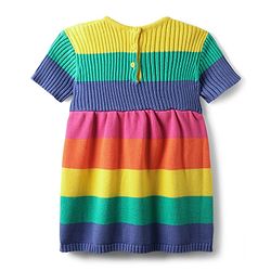 Babyhug Sweater Knit Half Sleeves Striped Woolen Dress - Multicolour