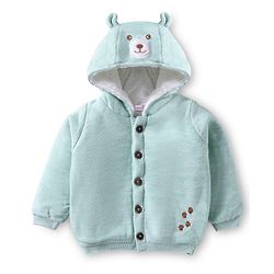 Babyhug Knit Full Sleeves Front Open Hooded Sweater With Bear Face & Ear Applique - Mint