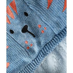 Babyhug Knit Full Sleeves Striped Hooded Front Open Sweater with Ear Applique - Light Blue