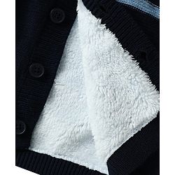Babyhug Knit Full Sleeves Striped Hooded Front Open Sweater with Ear Applique - Light Blue
