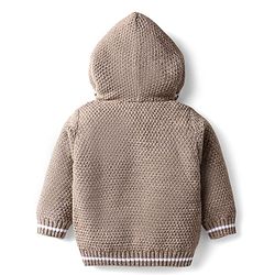 Babyhug Knitted Full Sleeves Fur Lined Hooded Front Open Sweater With Cable Knit Design - Beige