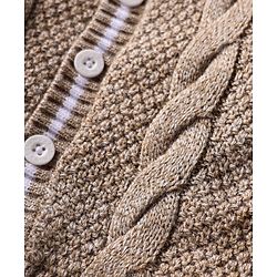 Babyhug Knitted Full Sleeves Fur Lined Hooded Front Open Sweater With Cable Knit Design - Beige