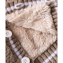 Babyhug Knitted Full Sleeves Fur Lined Hooded Front Open Sweater With Cable Knit Design - Beige