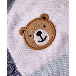 Babyhug Knit Full Sleeves Fur Lined Hooded Front Open Sweater with Color Blocks & Bear Patch - Blue