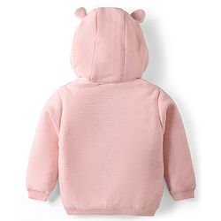 Babyhug Knitted Full Sleeves Front Open Hooded Sweater With Bunny Embroidery - Pink