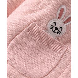 Babyhug Knitted Full Sleeves Front Open Hooded Sweater With Bunny Embroidery - Pink