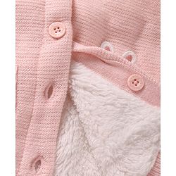 Babyhug Knitted Full Sleeves Front Open Hooded Sweater With Bunny Embroidery - Pink