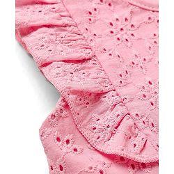 Babyhug 100% Cotton Knit Frill Sleeves Front Open Romper with Hairband & Schiffli Detailing - Pink