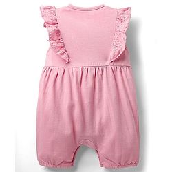 Babyhug 100% Cotton Knit Frill Sleeves Front Open Romper with Hairband & Schiffli Detailing - Pink