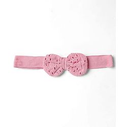 Babyhug 100% Cotton Knit Frill Sleeves Front Open Romper with Hairband & Schiffli Detailing - Pink